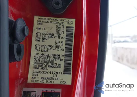 2010 Suzuki Equator from USA, damaged, VIN 5Z62D0CTXAC417811